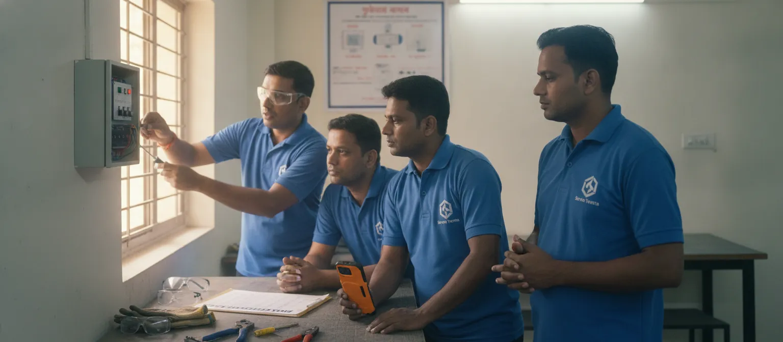 Partners and technicians in hands-on training at the Service Yantra Academy.