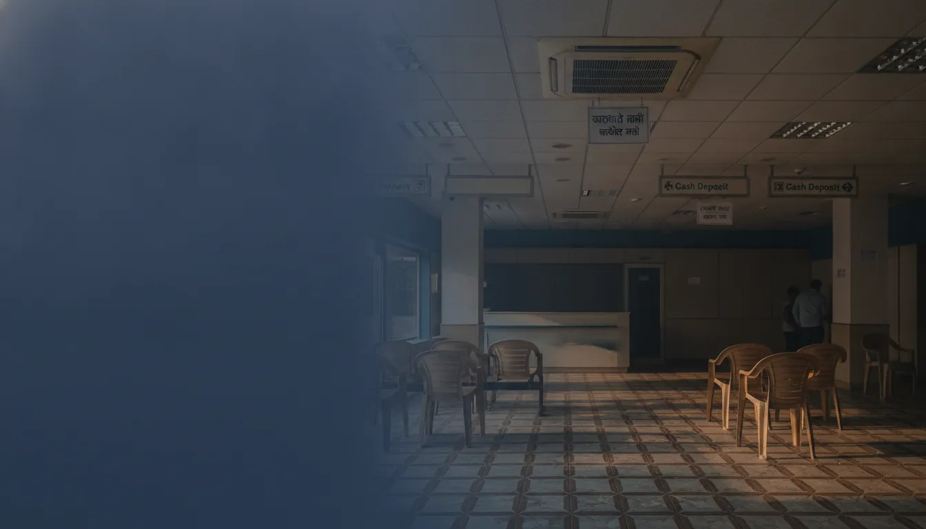 A degraded, half-lit commercial branch after hours — the visible face of unplanned downtime.